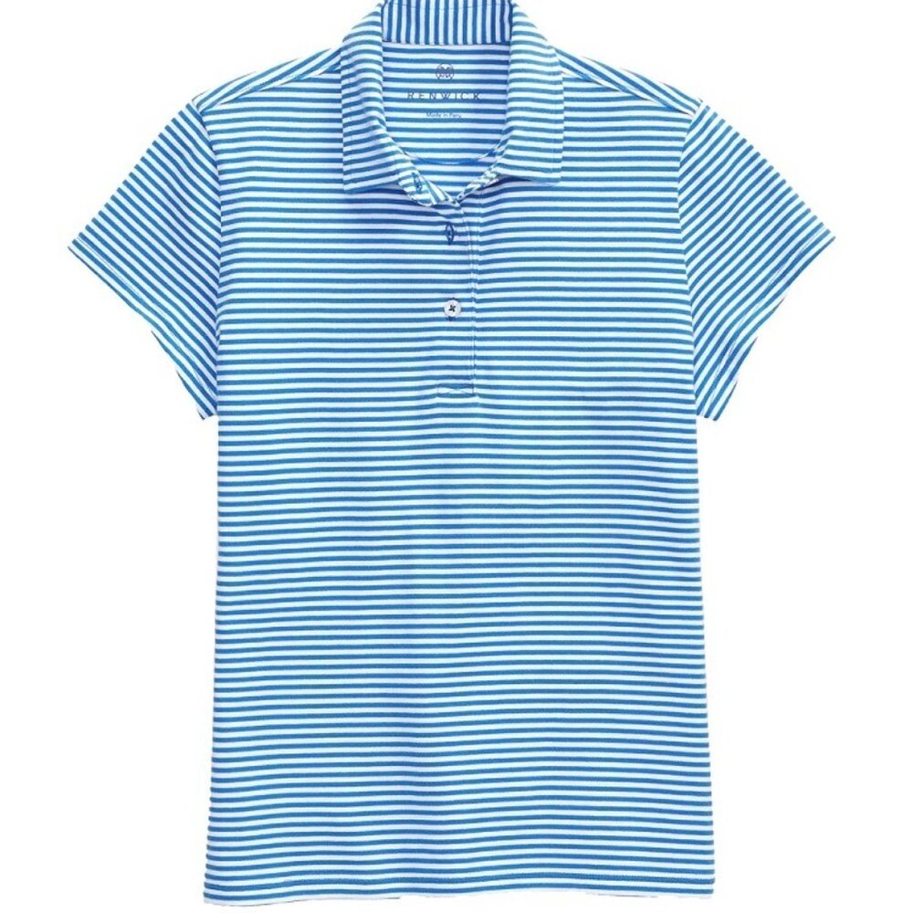 RENWICK Pima 100% Cotton Golf Polo Shirt XS Short Sleeve Cobalt White Stripe $85 - Picture 5 of 9